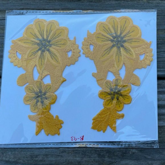 Yellow Embroidery Patch Set of 2 Iron On Yellow Applique Patches - Picture 9 of 9
